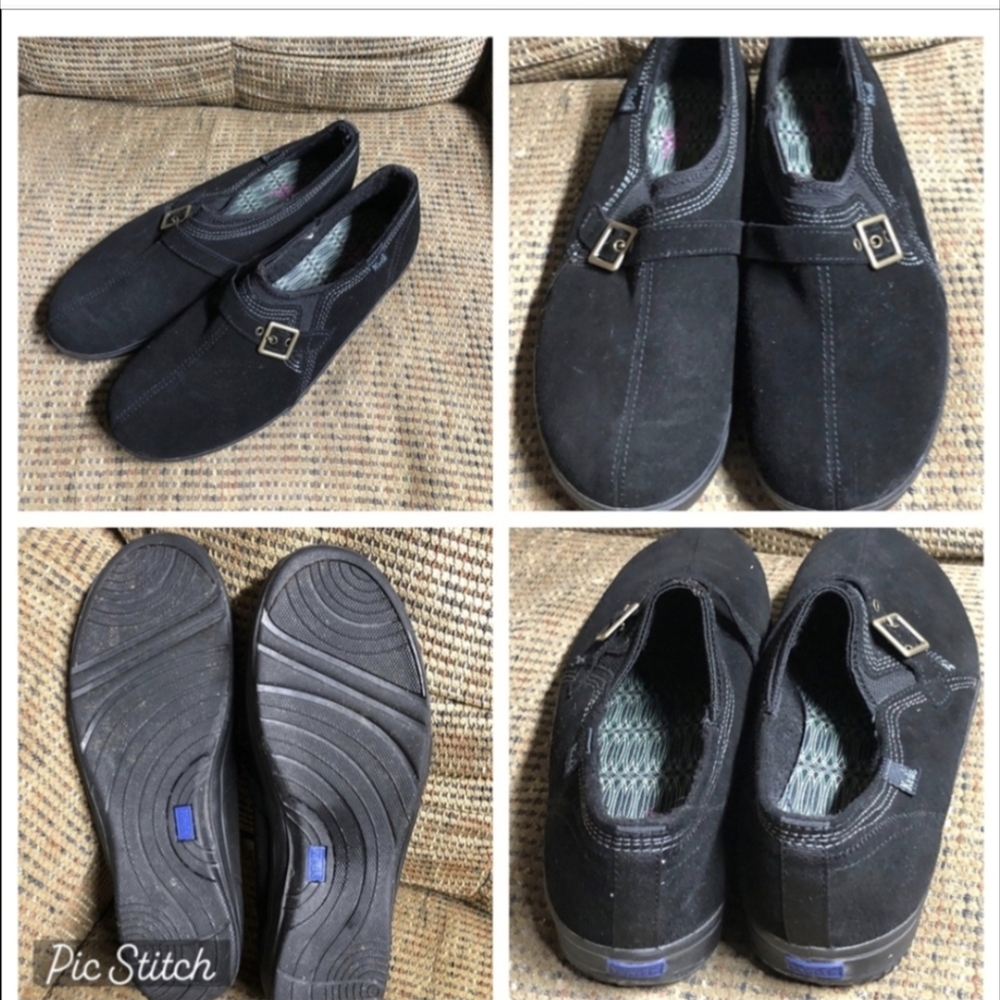 Skechers Black Slip-On Shoes with Decorative Buckle